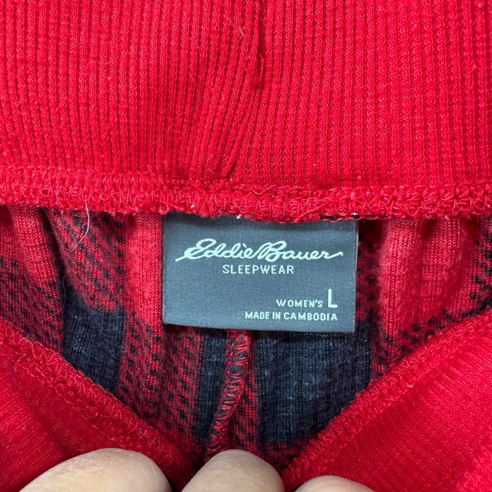 Eddie Bauer Moose Print Pajama Red Black Buffalo Plaid Set Size Large - Picture 7 of 9
